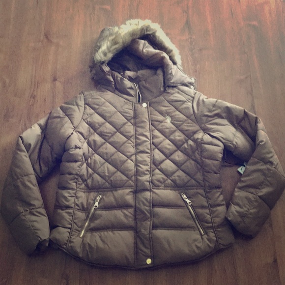 U.S. Polo Assn. Jackets & Blazers - US Polo Assn Caramel Puffer Poly Faux Coat L